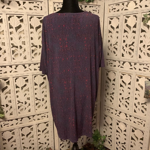 LULAROE! PURPLE & RED ACCENTS STRETCHY LIGHTWEIGHT SHORT SLEEVE LONG TUNIC TOP - Picture 8 of 8